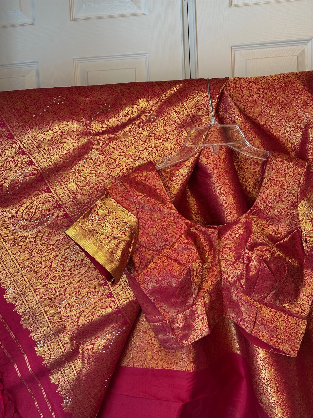 Red and Gold Breathtaking Brocade Saree with blouse and petticoat- worn once